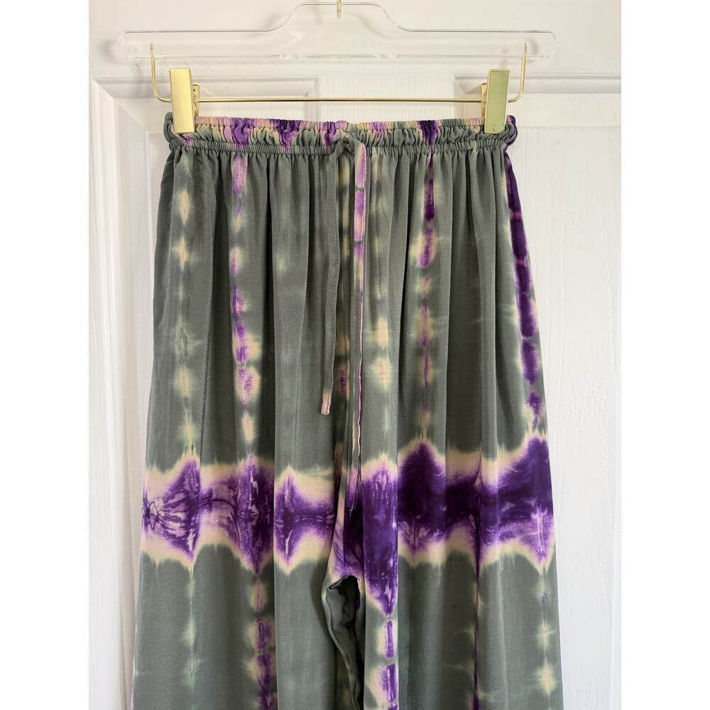 Sunchaser Tie-Dye Wide Leg Lounge Pants Olive Green Purple EUC - Picture 8 of 13
